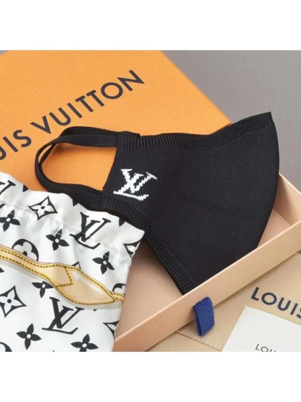 Louis Vuitton Mask Maillard Black XL Embroidered Pouch Warm Pollen